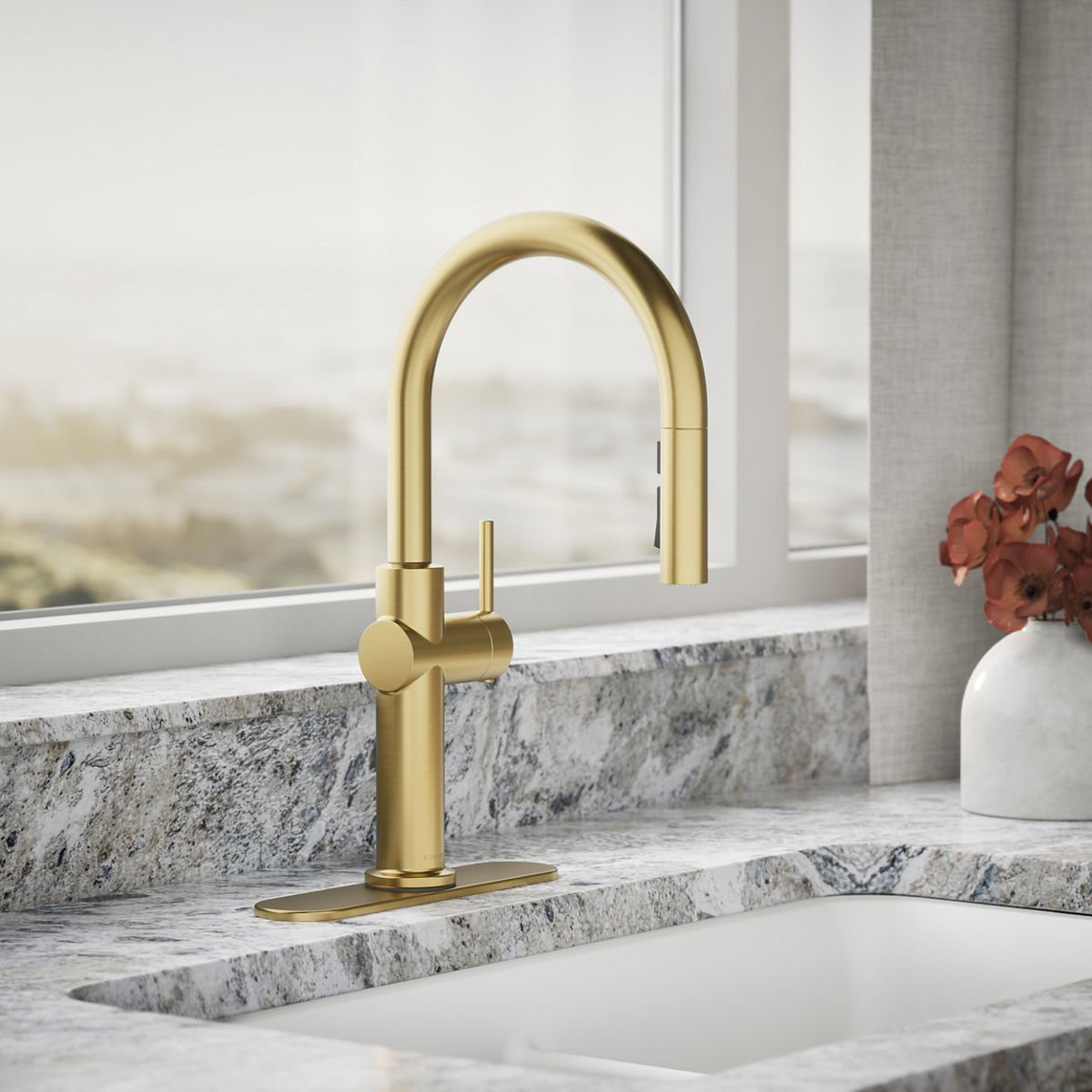 Kohler Crue Pull-Down Kitchen Faucet, Brass