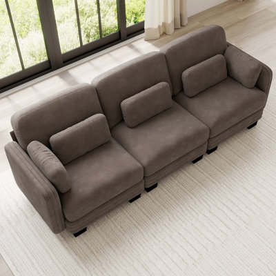 Canapé d'angle modulaire 3 places au design moderne et minimaliste capitonné, avec coussins d'assise épais et confortables, idéal pour le salon, la chambre et l'appartement, en chenille marron.