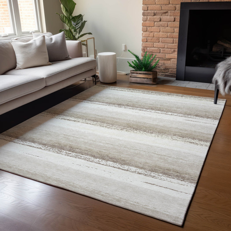 Machine Washable Indoor/Outdoor Chantille ACN2707 Stripes Rug, Ivoire ivoire, 3 pi x 5 pi