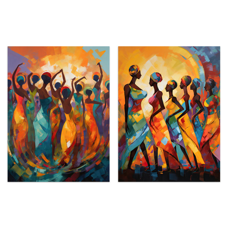 Modern African Dance Bright Vibrant Colourful Sun Beams - 2 Piece No Frame Print