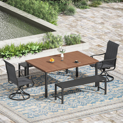 Rectangular Outdoor Dining Set With Bench And Swivel Chair by Red Barrel Studio