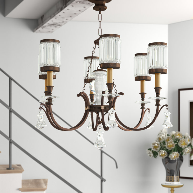 Eaton Place 6 - Light Glass Chandelier, Rustic Iron