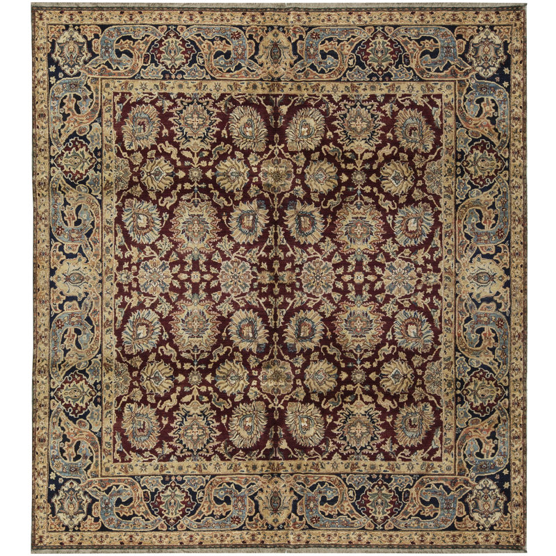 Tapis rouge et bleu noué à la main de haute qualité