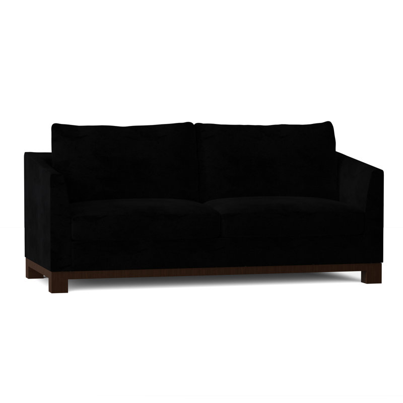 Canapé à accoudoirs carrés de 82 po, 95 pouces, Velours noir, Noyer