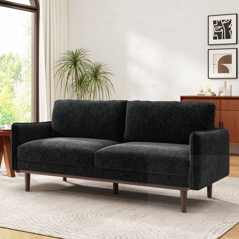 2-Seater Upholstered Sofa, Black Chenille