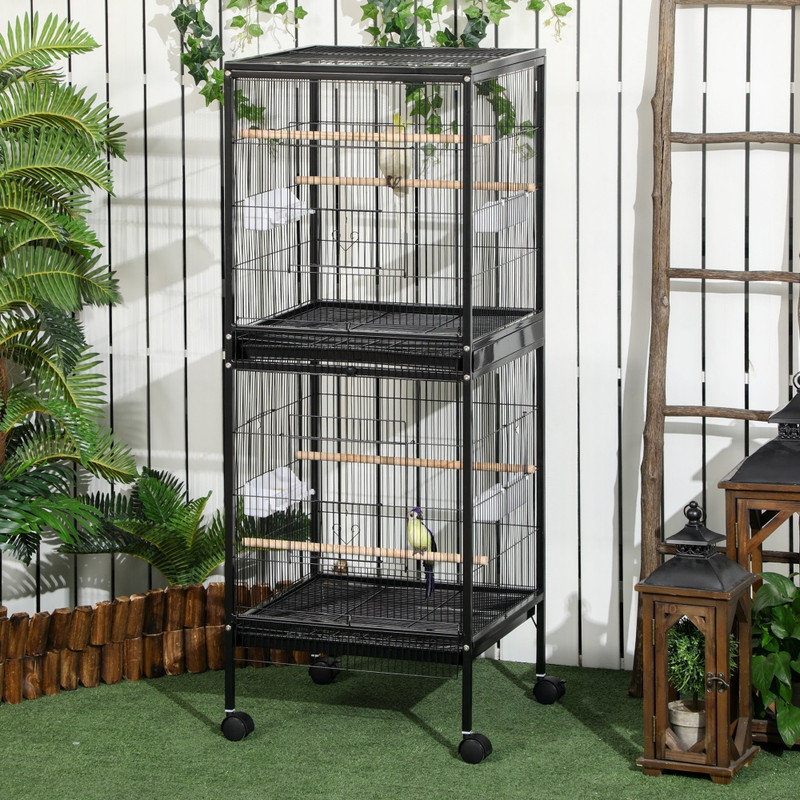 Grande volière noire à cages à oiseaux 55 pouces, 55" H x 20.25" W x 19.75" D, Black
