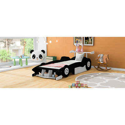Lit double en forme de voiture de course avec roues stables, bleu - offre un environnement de sommeil paisible