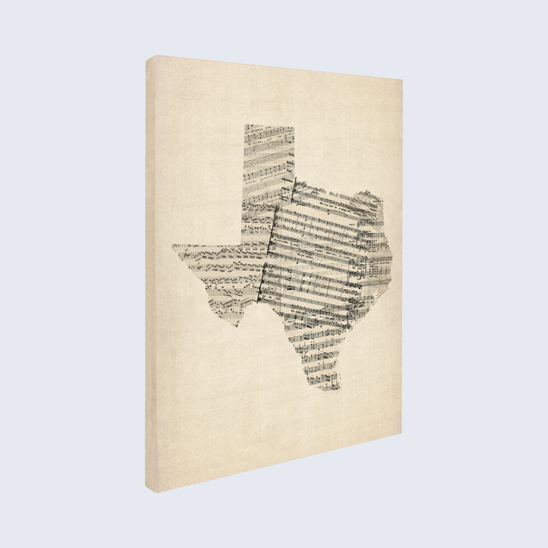 «Wraped Canvas Wall Art - Michael Tompsett,« Old Partition Map of Texas », art mural pour salon, chambre à coucher ou bureau - 18 x 24