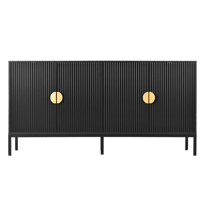 Exquisite Four-Door Sideboard With Stylish Metal Legs And Patterned Doors For Versatile Use, Black