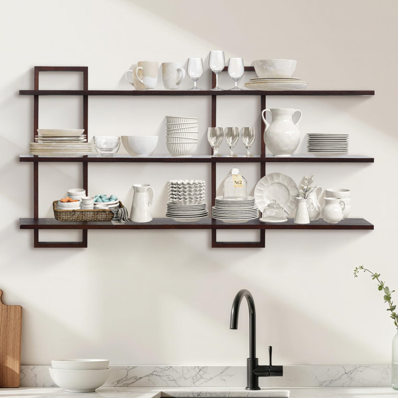3 Piece Wood Bracket Shelf, Brown