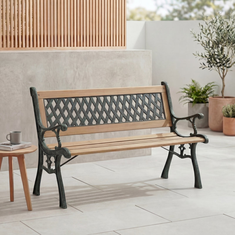 Minghella Iron Garden Bench Outdoor Seating Cross Style Patio Bench For Garden Patio Balcony & Lawn