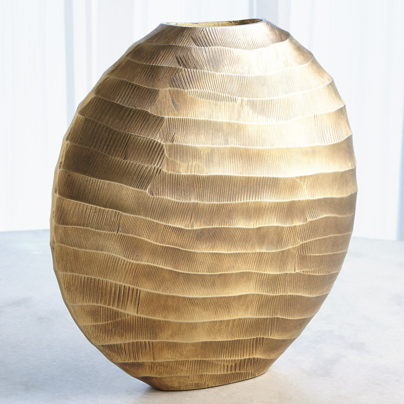 Chased Oval Vase-Antique Brass, 15.25" H x 15.5" W x 4.5" D