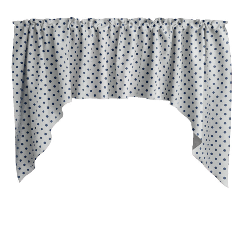 Cantonnière à pois en mélange de coton l 58 po, Blanc / bleu marine