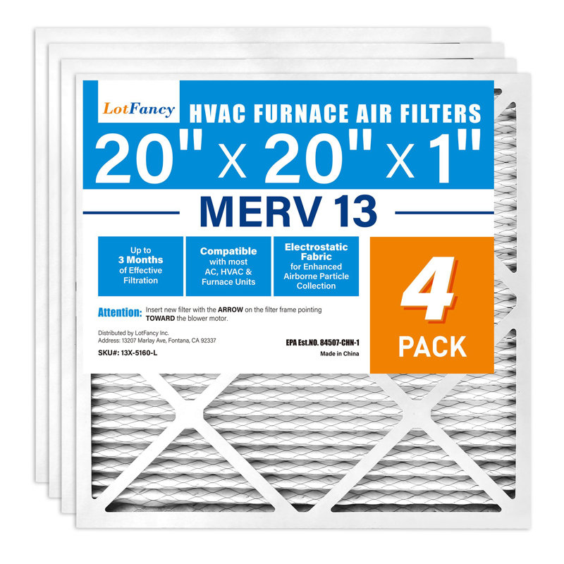 Filtres à air Lotfancy 20 x 20 x 1, filtres à air de chauffage à air climatisé plissé Merv 13, paquet de 4