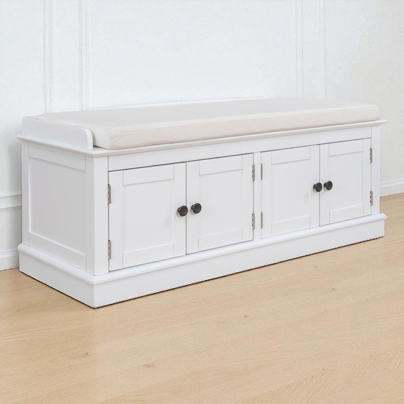 Upholstered Storage Bench, White