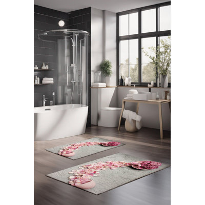 Ensemble de tapis de bain de luxe Eakly (2 pièces), 100% polyester, 16,0 x 23,6 pouces et 23,6 x 39,4 pouces | Conception antibactérienne antidérapante, hauteur de poils de 0,3 po | Lavable à la machine, durable et facile à nettoyer | Idéal pour la décoration de salle de bain