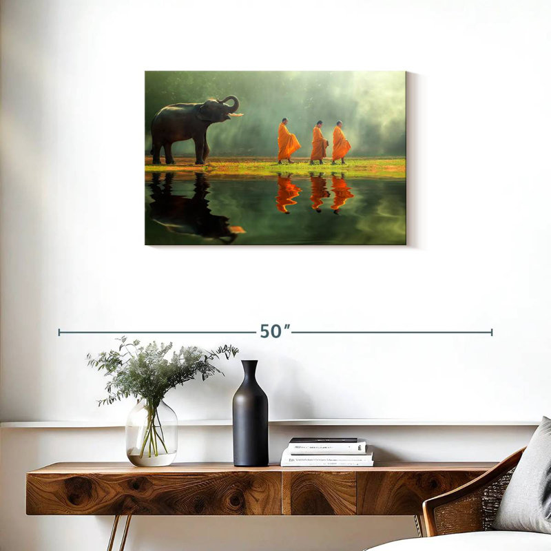 Adella Elephant And Monks, 20" H x 30" W