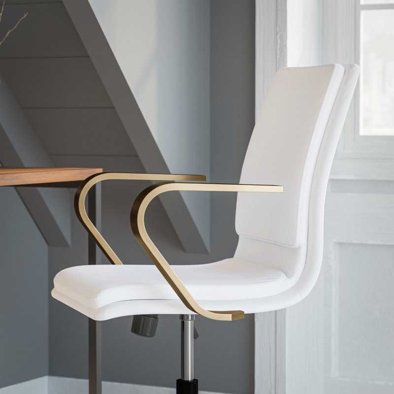 Luxurious White Leathersoft Executive Swivel Chair with Gold Metal Frame