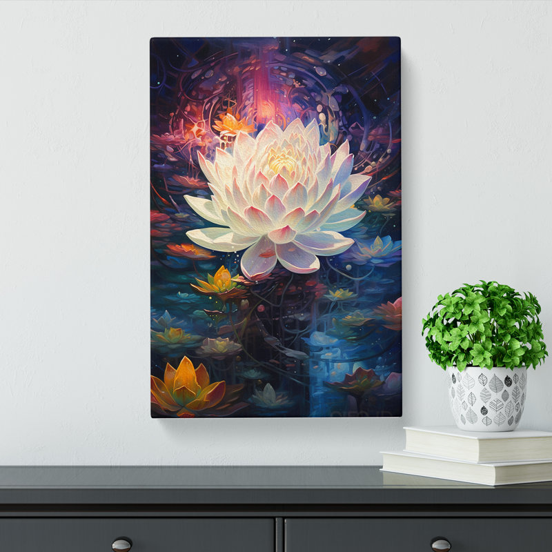 Lotus Flower Futurism - Wrapped Canvas Print, 76cm H x 50cm W x 3cm D