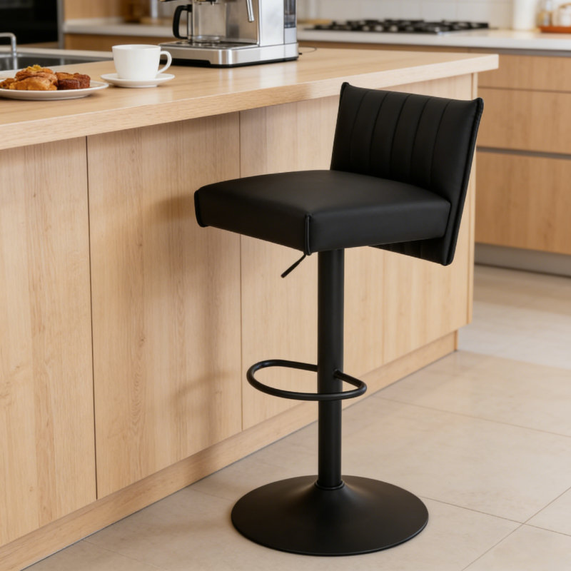 Juddson Black Bar Stool, Couch Spring Seat, Adjustable Swivel PU Leather Barstool with Low Back, Armless Counter Height Bar Chair for Kitchen Dining Cafe
