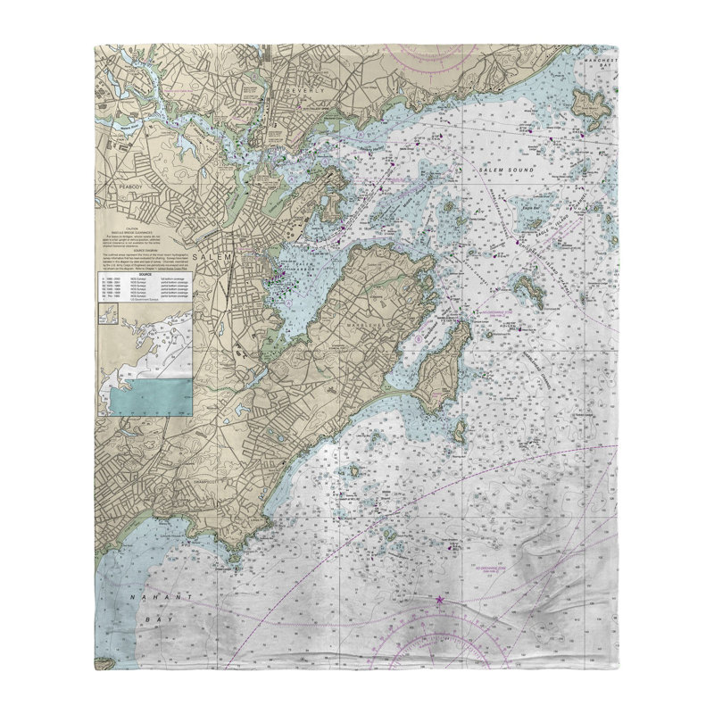 Marblehead, MA Nautical Map Silk-Touch Throw
