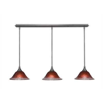 3 Light Stem Hung Linear Pendalier Shown With Crystal Glass