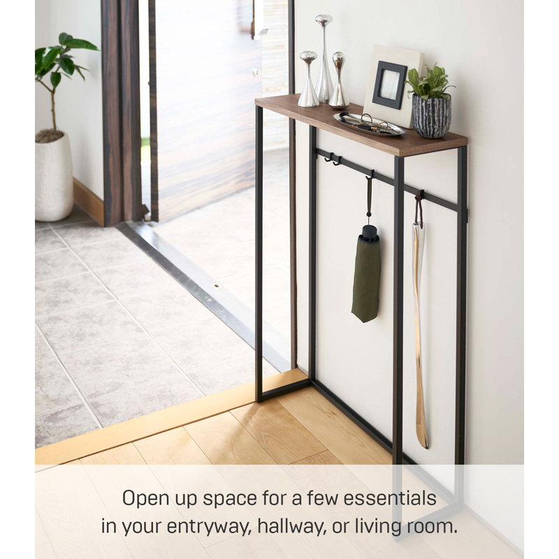 Midwood Steel & Medium Wood Slim Console Table with Storage - Black Finish