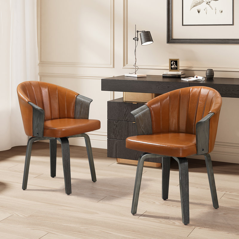 Barrayo 19.49'' H Faux Leather Upholstered Armchair, Brown, Dark Gray