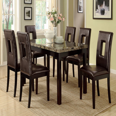 Dining Table Faux Marble Top Birch Veneer