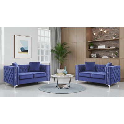 Lyon Velvet Blue Loveseat Set Of 2