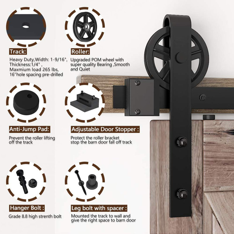 Matte Black Double Barn Door Hardware Kit with Spoke Wheel