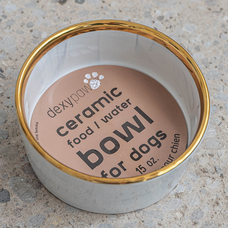 Dexypaws: bol pour chien en marbre: rosé et or - 6,3 po de diamètre, plat élégant et fonctionnel pour animaux de compagnie, nourriture et eau, sécuritaire et non toxique, durable