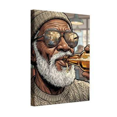 Fashion Elderly Man Drinking Beer With Sunglasses