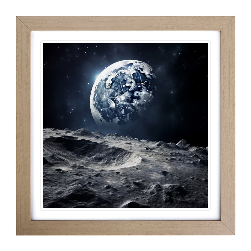 Moon Digital Art - Framed Print, Oak
