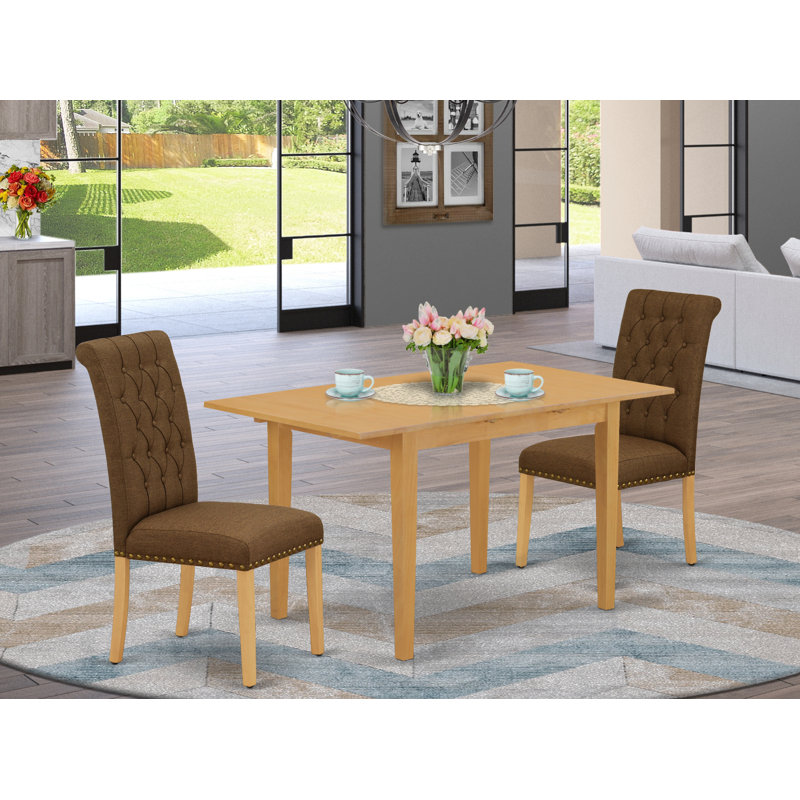 5 Piece Dining Room Table Set Includes a Rectangle Kitchen Table with Butterfly Leaf and 4 Brown Linen Fabric Parson Chairs, Oak