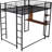 Black Full Size Metal Loft Bed With 2 Shelves & Desk - , Space Saving Solution Size Desk, Secure And Functional Setup-2084754363