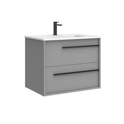 Lotus 28.0" Wall Mounted Single Bathroom Vanity with Ceramic Top