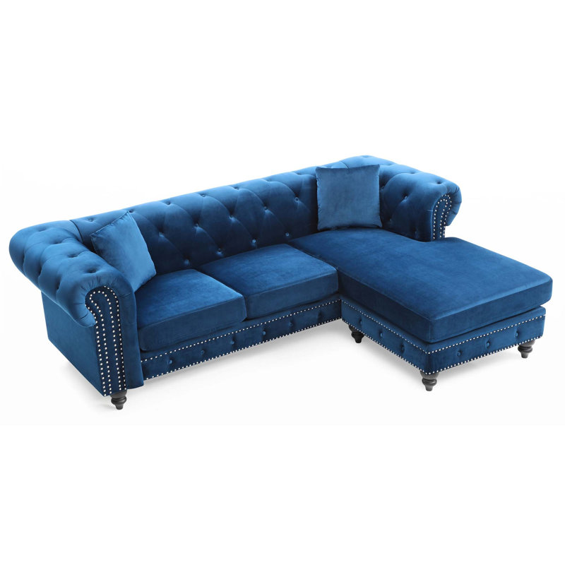 98" L-Shaped Sofa Chaise(Not Include Ottoman), Navy Blue