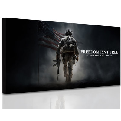 Dinardo Soldier Prints Modern American Flag Canvas Wall Decor, Rustic Military Appreciation Painting Memorial Day Large Artwork Decor for Living Room Bedroom Office, 24x48 inches