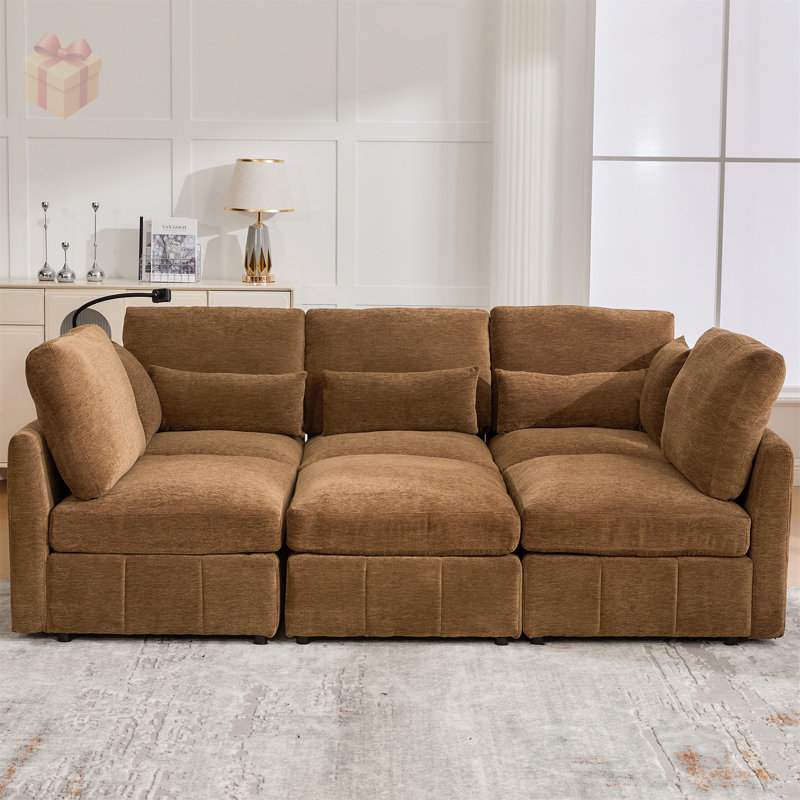 Canapé modulaire en chenille, Chenille brun
