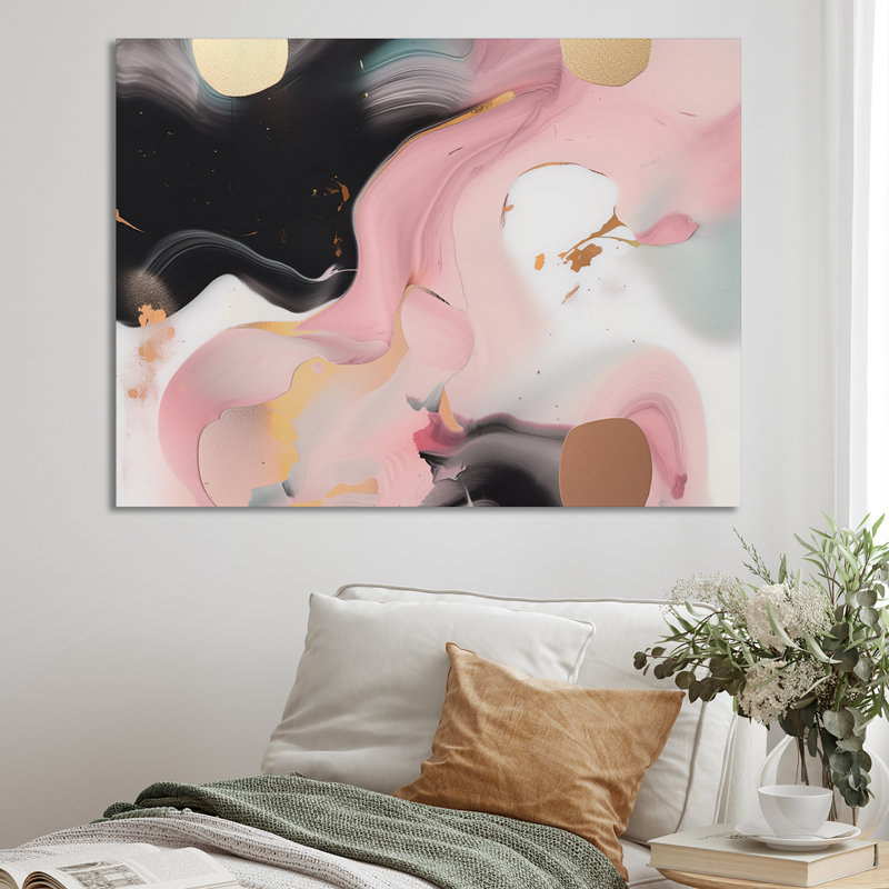 «Rose and Black Mysterious Marble I», reproductions d'art mural en marbre abstrait, H 34 po x l 44 po x P 1,5 po