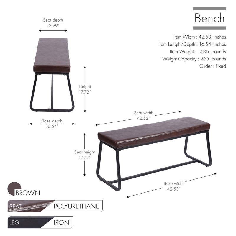 Audet Faux Leather Upholstered Bench, Brown/Black, 17.72" H x 42.53 " W x 16.54" D