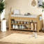 Banc de rangement pour chaussures avec siège rembourré, entrée moderne en bambou naturel