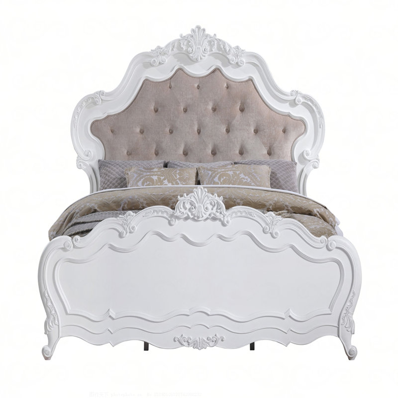 Lit Latisha en tissu et finition blanche, Très grand