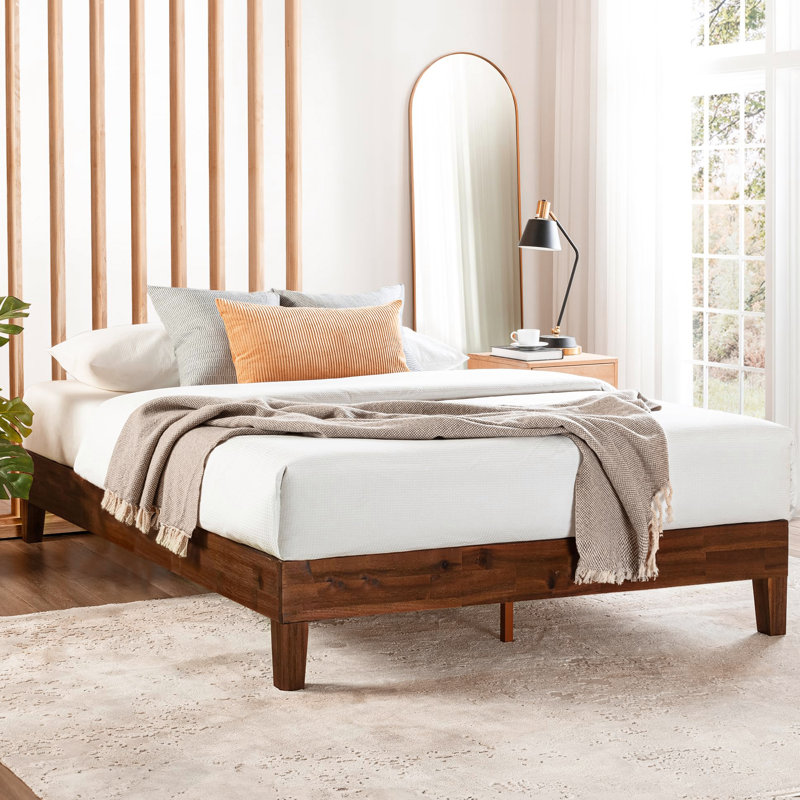 Solid Wood Platform Espresso Bed With Wooden Slats No Box Spring Needed Easy Assembly 12 Inch, Twin, Espresso