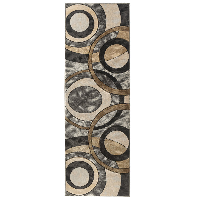 Tapis brun / gris / noir Adonia, Tapis de couloir 2 pi 8 po x 11 pi 10 po