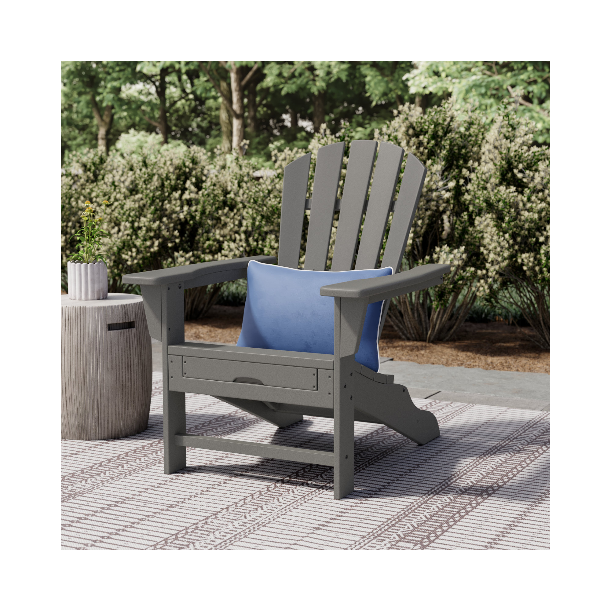 POLYWOOD Adirondack Chair with Hideaway Ottoman, Slate Gray