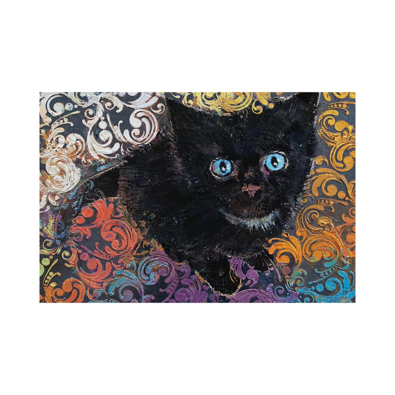 «Little Black Kitten» par Michael Creese - peinture sur toile tendue, H 8 po x l 12 po x P 0,75 po