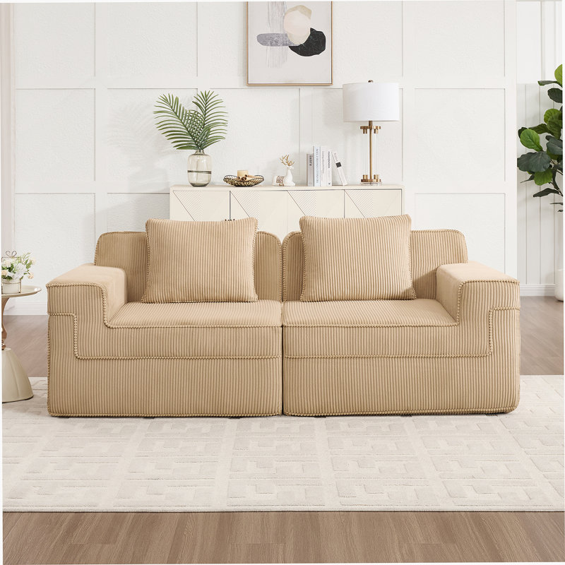 Boneless Modular 2 Seat Loveseat Boneless Sofa With Deep Seat, Cloud Sectional Couch Featuring Throw Pillows And Corduroy Fabric For Ultimate Comfort And Relaxation