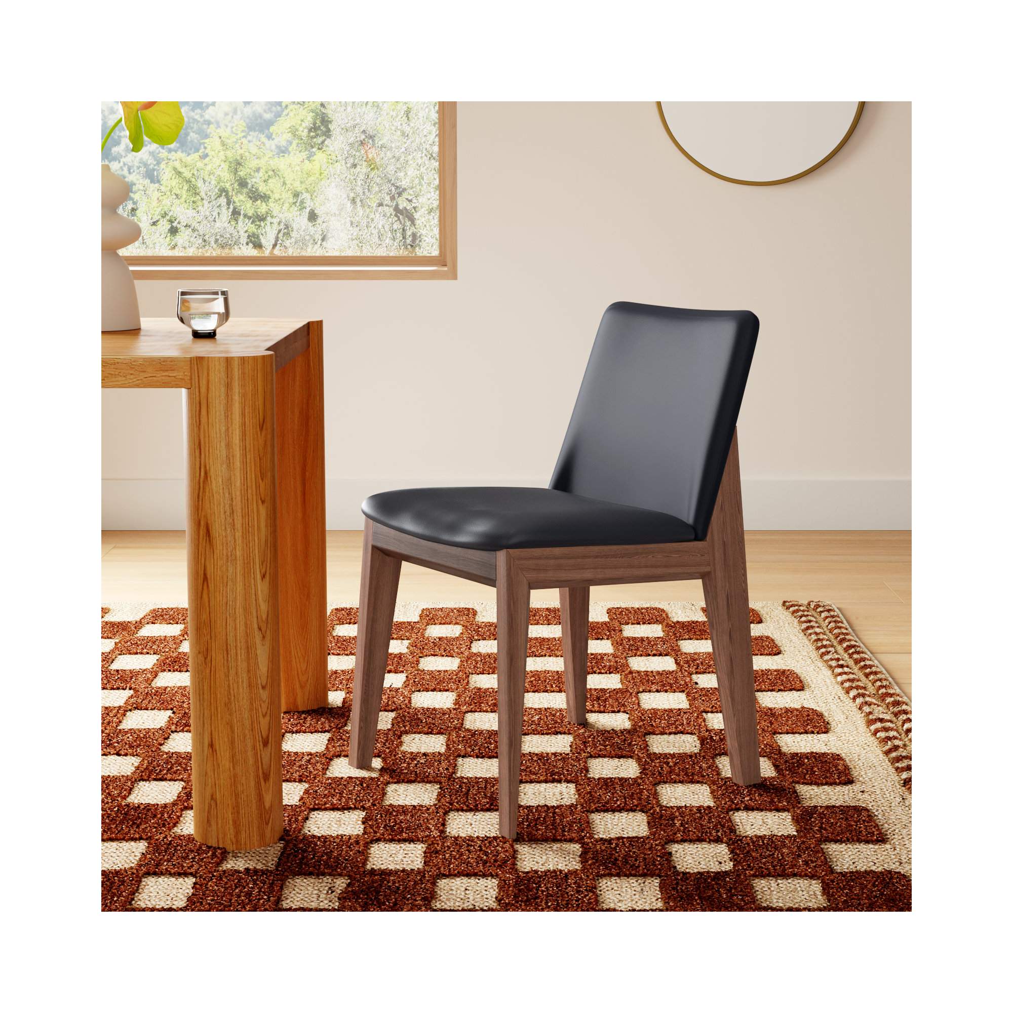 Anrey Vegan Leather Dining Chair, Brown, Black Pebbled Faux Leather